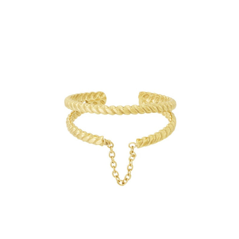 Dubbel guldring i kirurgiskt stål med PVD plätering - Ring med justerbar storlek och kedja