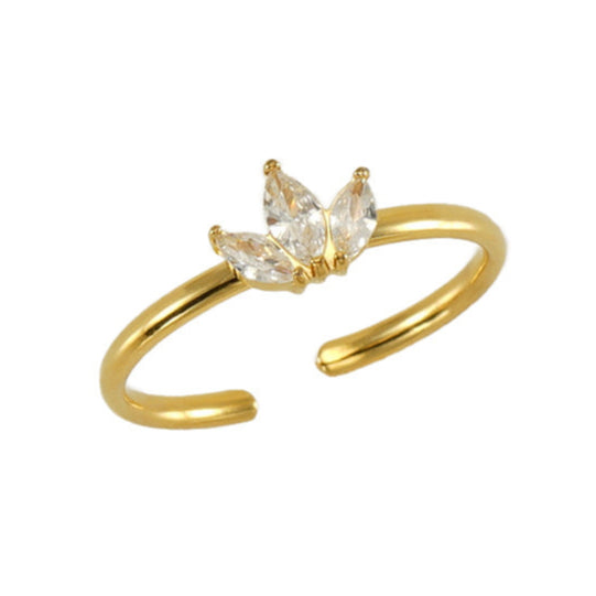 Smal guldring i kirurgiskt stål med PVD plätering - Ring med justerbar storlek med kristaller