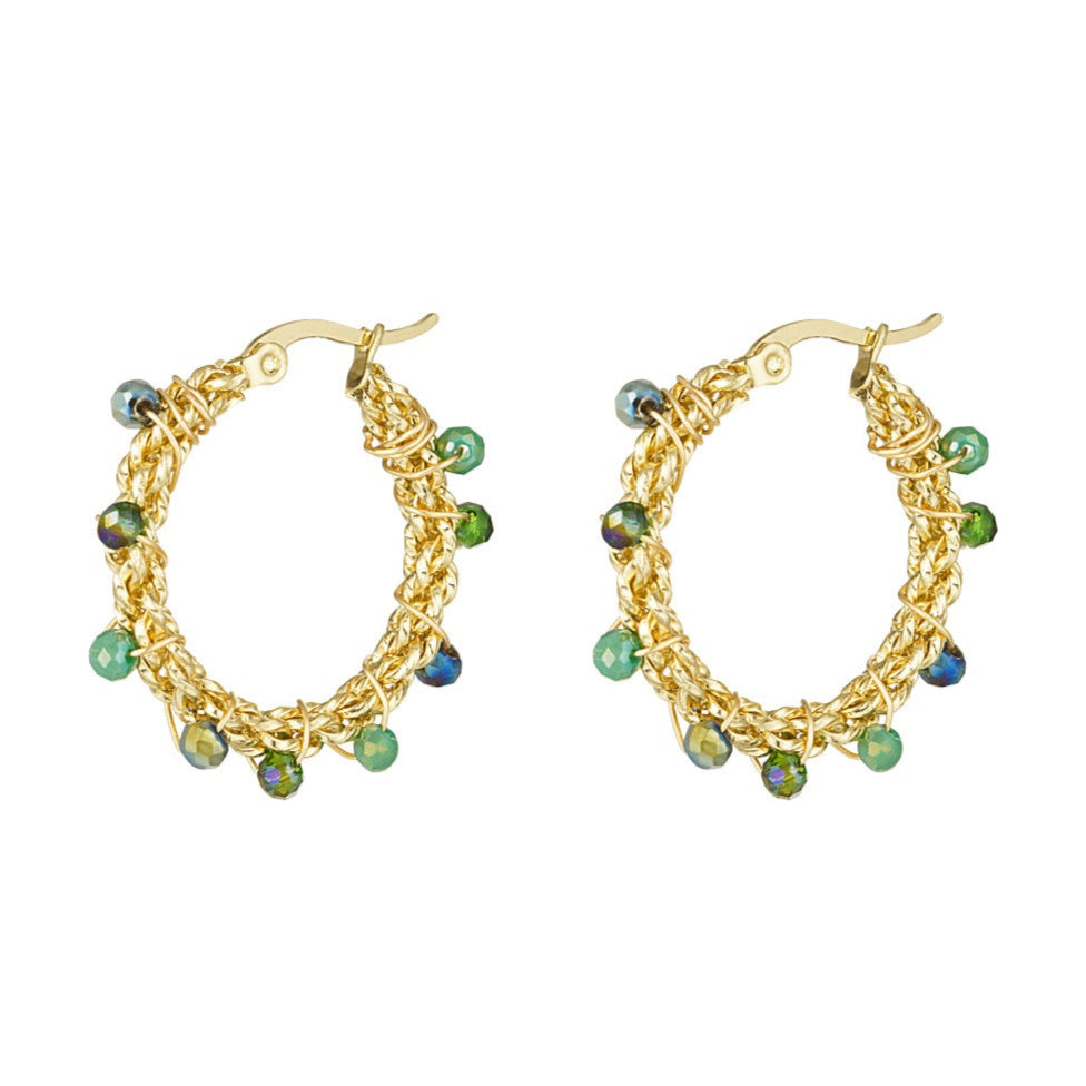 Hoops-örhängen med gröna pärlor - Ringar i PVD guldpläterat kirurgiskt stål