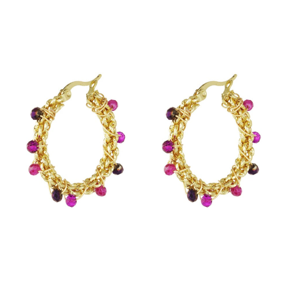 Hoops-örhängen med lila pärlor - Ringar i PVD guldpläterat kirurgiskt stål
