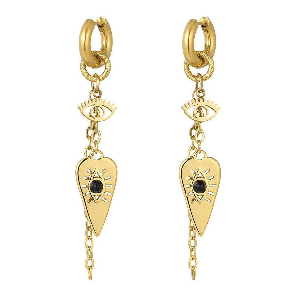 Hoops örhängen med långa kedjor och hängsmycken i guldpläterat kirurgiskt stål