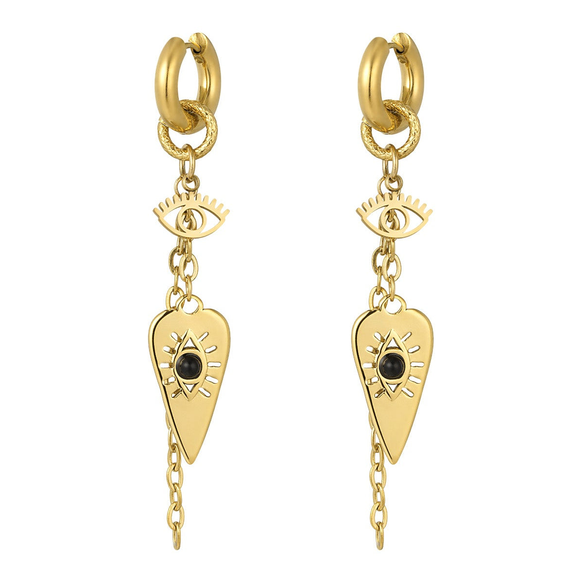 Hoops örhängen med långa kedjor och hängsmycken i guldpläterat kirurgiskt stål
