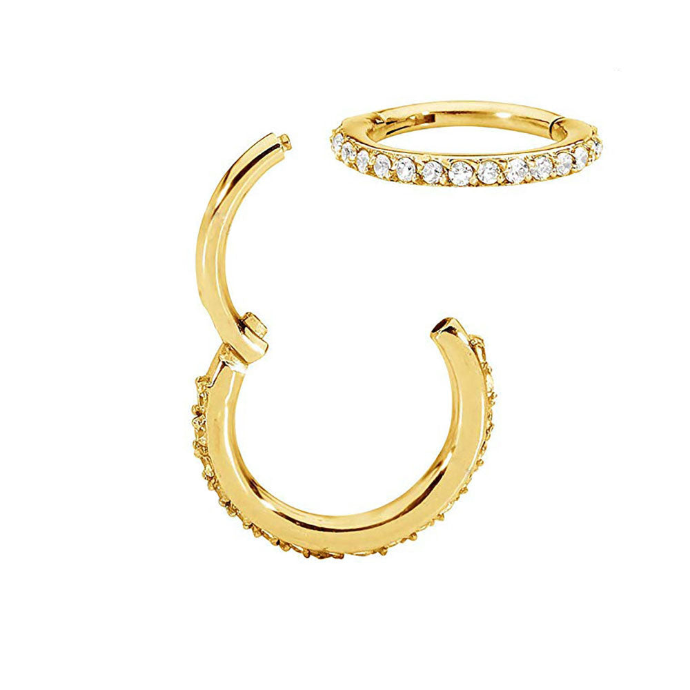 Clicker med vita kristaller - Ring till piercing i 18K PVD guldpläterat nickelfritt titan