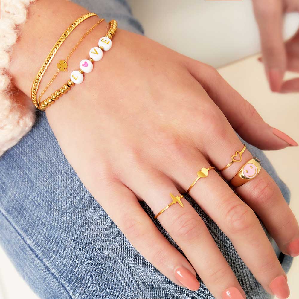 Guldring i kirurgiskt stål - Tunn ring med justerbar storlek - Hjärta