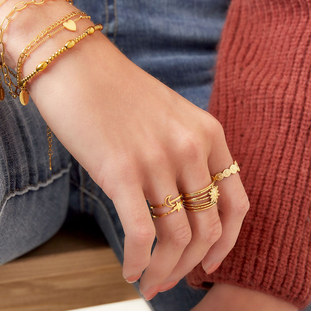 Silverring i kirurgiskt stål - Tunn ring med justerbar storlek - Måne