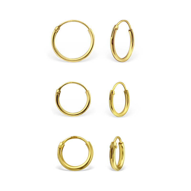 Set med 3 par hoops-örhängen - Släta guldringar