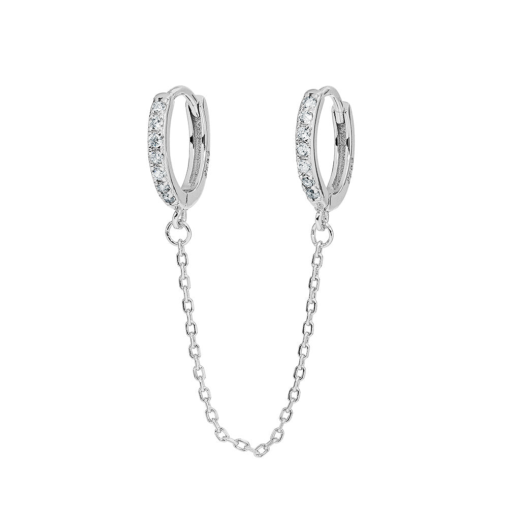 Kedjor och vita kristaller - Huggie hoops - Creoler-ringar i äkta silver
