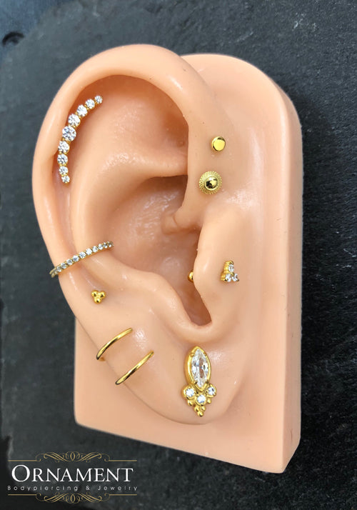 Guldig Clicker Ring till piercing - 24k pvd guld - Vita kristaller