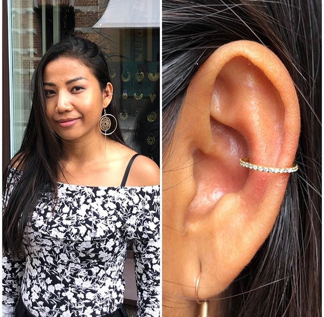 Guldig Clicker Ring till piercing - 24k pvd guld - Vita kristaller