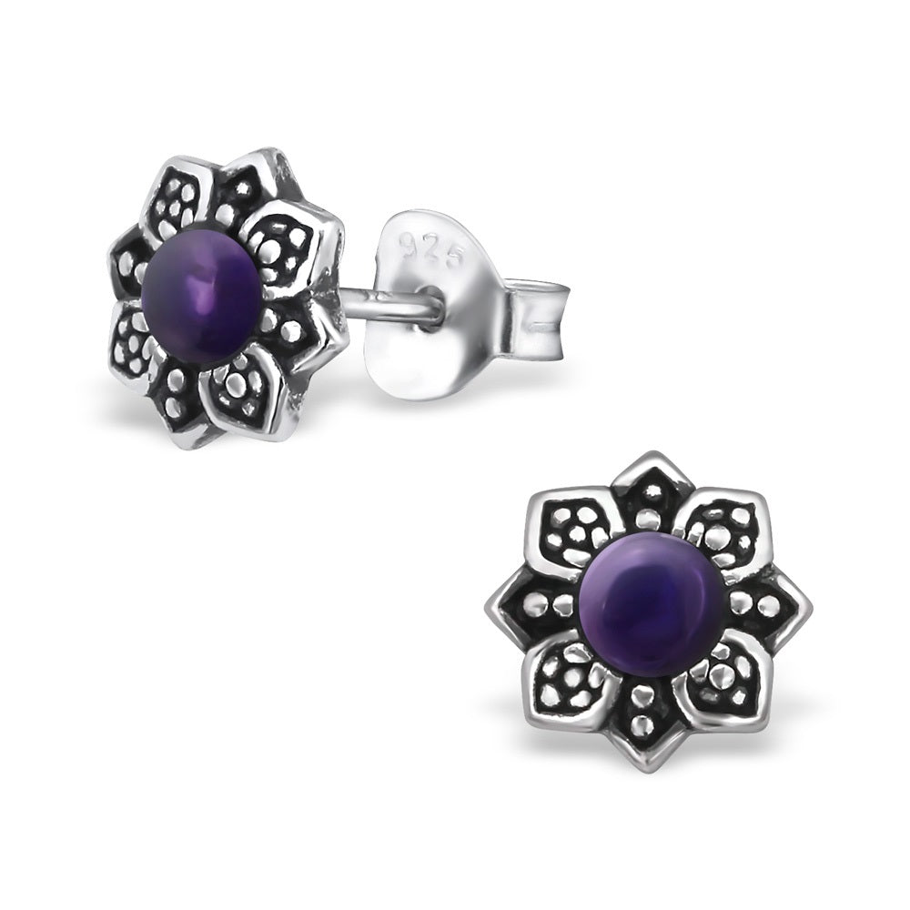 Ametist Mandala - Studs - Örhängen i äkta silver