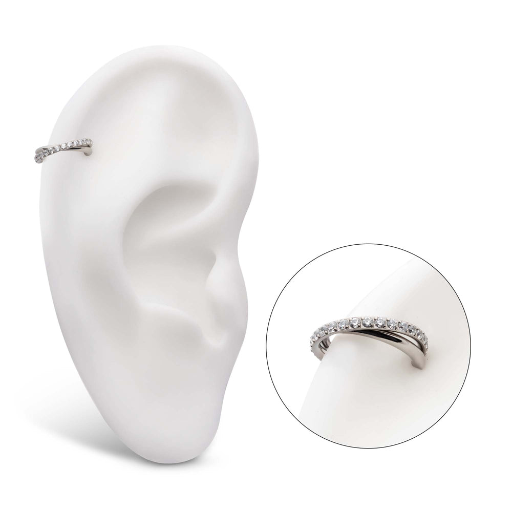 Clicker dubbel silverring med kristaller - Ring till piercing i titan - Piercingsmycke från Invictus