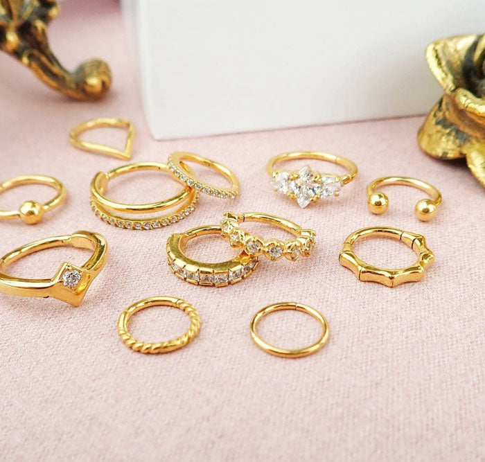 Ring till piercing - 24k-guld Pvd plätering - Clicker - Vit kristall