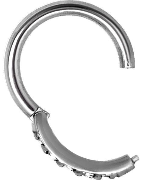 Tunn ring till piercing - Clicker med vit kristall