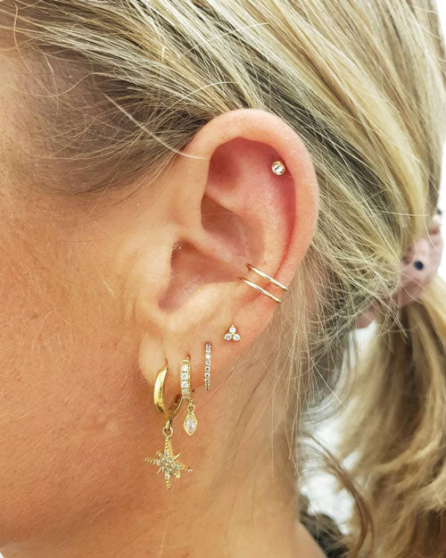 Guldig Clicker Ring till piercing - 24k pvd guld - Vita kristaller