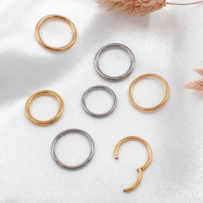 Silvrig slät segment ring - Clicker - Piercingsmycke
