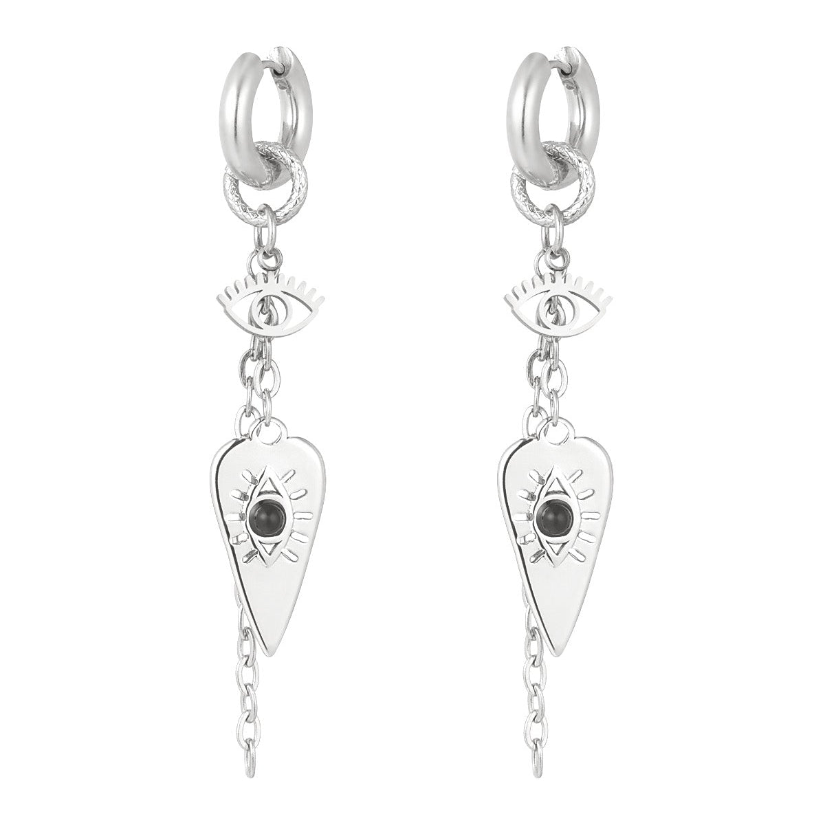 Hoops örhängen med långa kedjor och hängsmycken i silvrigt kirurgiskt stål