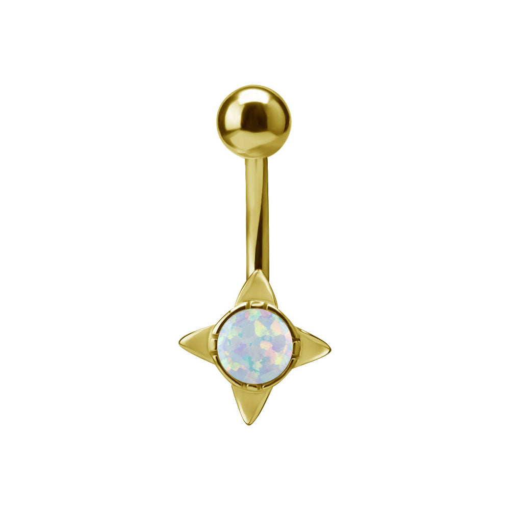 Stjärna med vit opalit  - Navelsmycke i 24k PVD guld