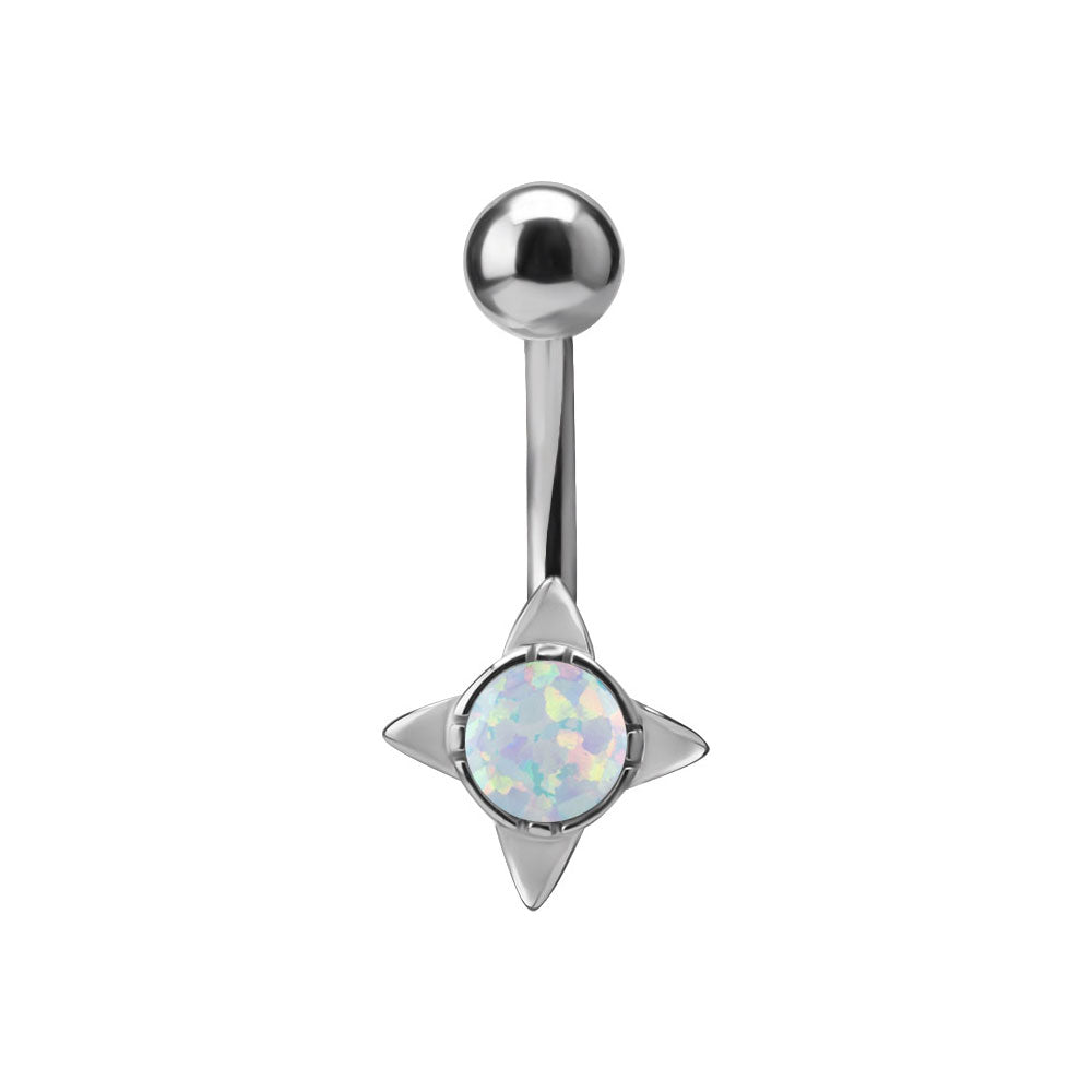 Navelsmycke i kirurgiskt stål med vit opalit